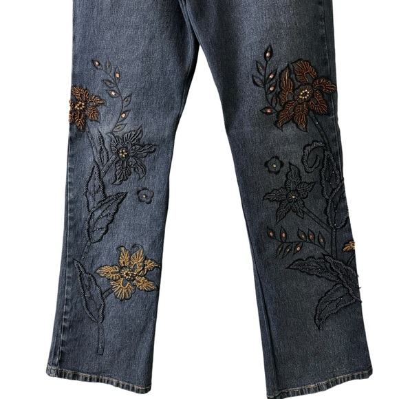 DG2 Diane Gilman Embellished Bronze Beaded Floral Jeans 6P - Picture 1 of 6